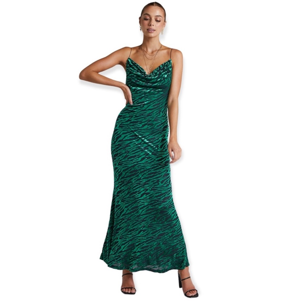 Green Zebra-Print Maxi Slip Dress - Women
